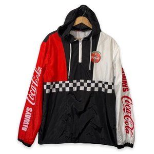 Always Coca Cola Windbreaker Logo Checkered 1/4 Zip Lightweight Pullover Hoodie